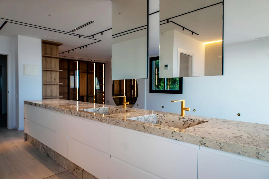 Uniko-lavabo Lavabo de dos senos con encimera natural